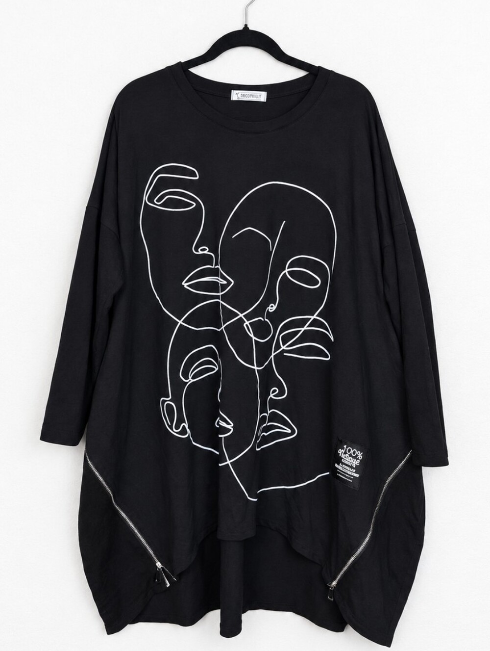T by Transparente Abstract Face Lagenlook Oversized Art to Wear Tunic Made Italy